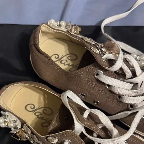Brown Embellished Women's Sneakers - Picture 3 of 4